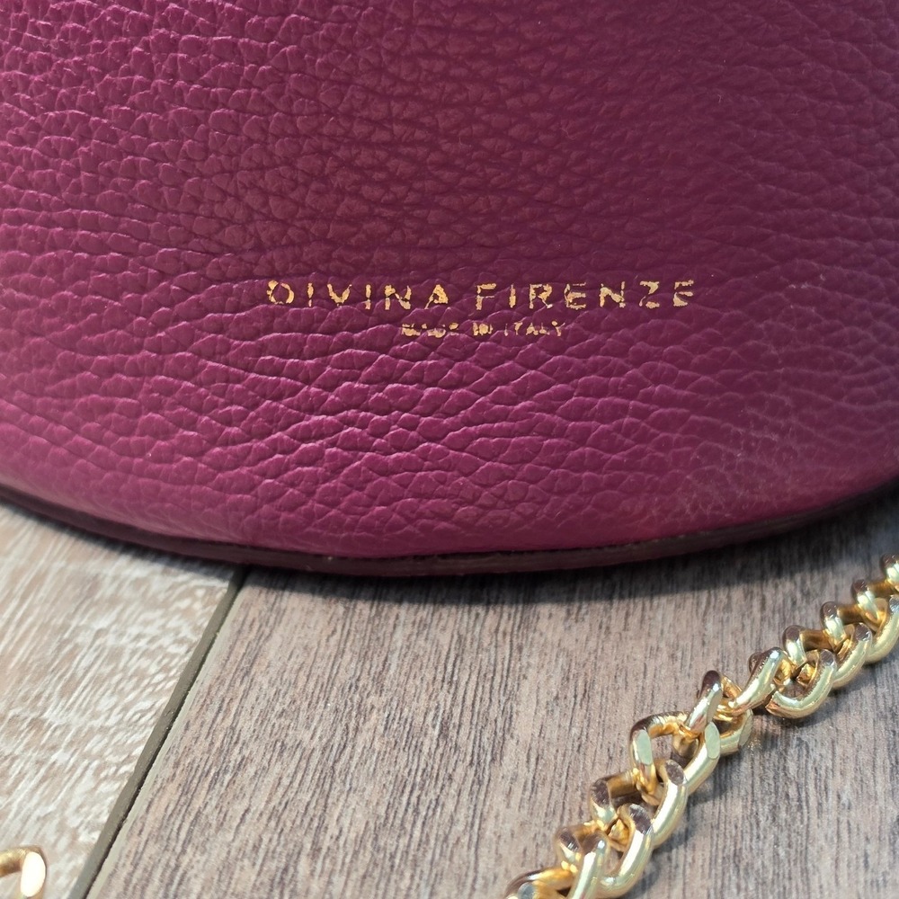 Divina Firenze Italy Magenta Pebbled Leather Bucket Bag Gold Chain Crossbody - Picture 4 of 9